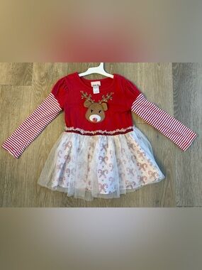 Little Lass Girl's Size 6 Red Reindeer Top With Candy Cane Printed Skirt